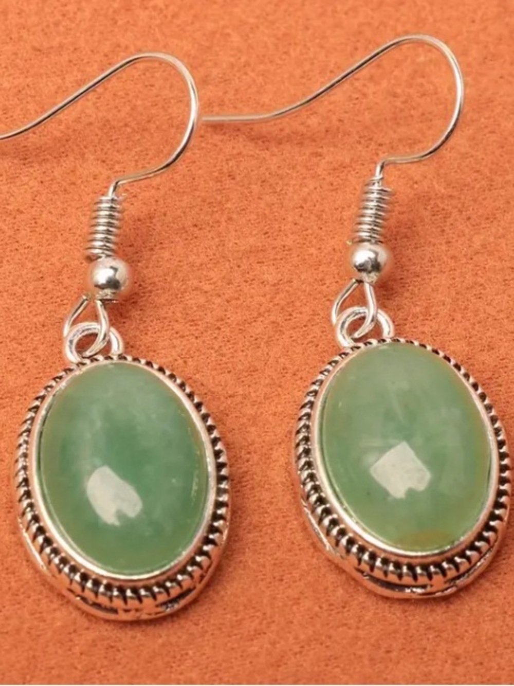 Jade Oval Stone Drop Earrings